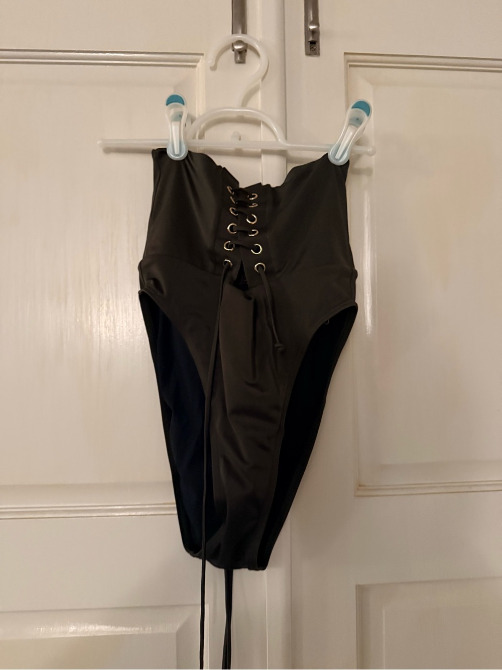 We are HAH, Lace-Up High-Waist One-Piece Swimsuit - Olive BNWOT